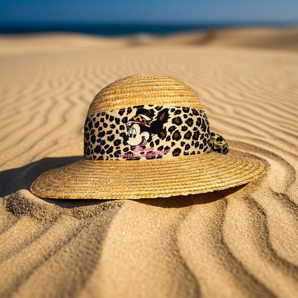 Disney  Straw Safari Hat w/ Minne Mouse Leopard print band Girls Vintage 2007